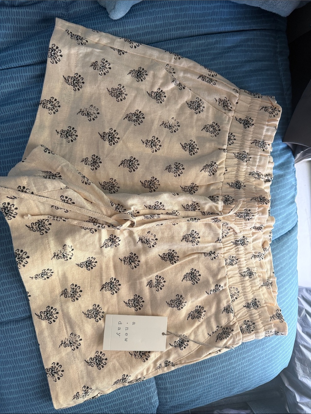 Target Beige Floral Drawstring Shorts with Black Print